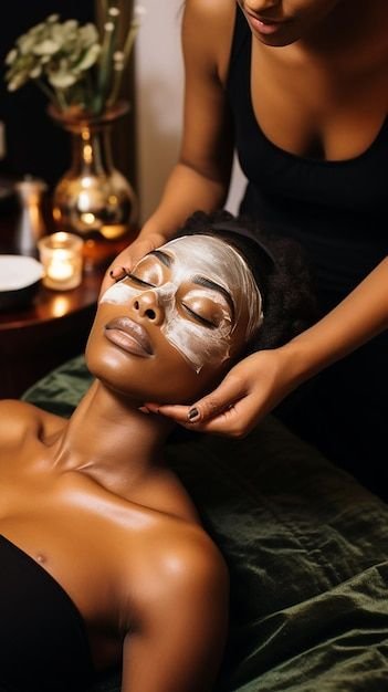 Face peeling mask spa beauty treatment skincare Woman getting facial care by beautician at spa | Premium AI-generated image